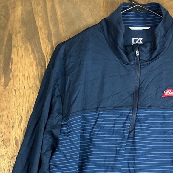 Cutter & Buck Men Jacket Navy Blue Budweiser 1/4 Zip DryTec 50+ SPF Stretch XL - Picture 4 of 12